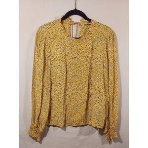 ZARA yellow floral long-sleeve blouse